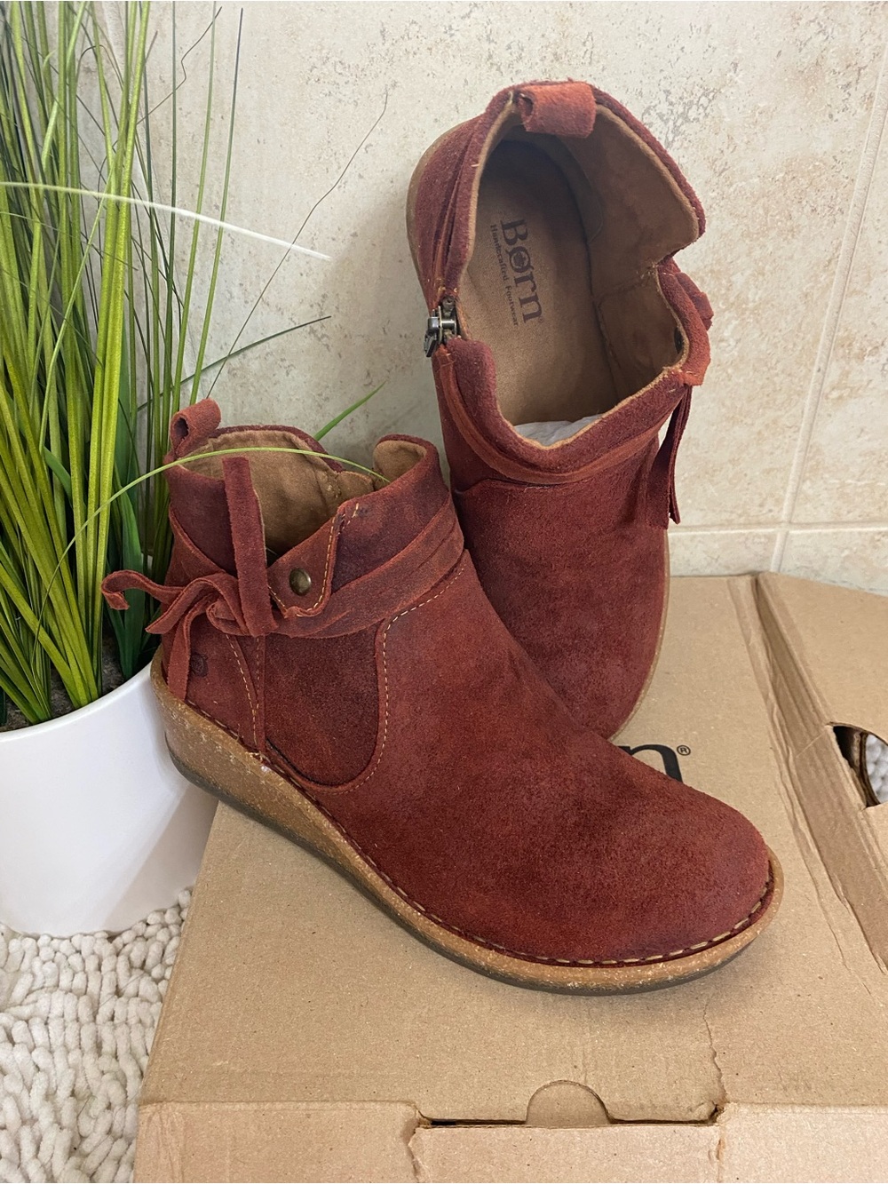 Born Rust Suede “Vaughn” Ankle Booties with Wrap Detail Size 8 New in Box ($150)